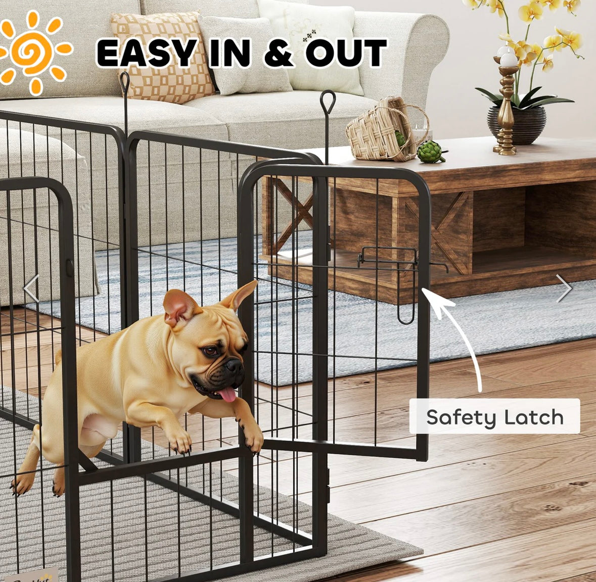 PawHut 8-Panel Foldable Pet Playpen – Indoor/Outdoor Metal Dog Fence with Door & Ground Stakes
