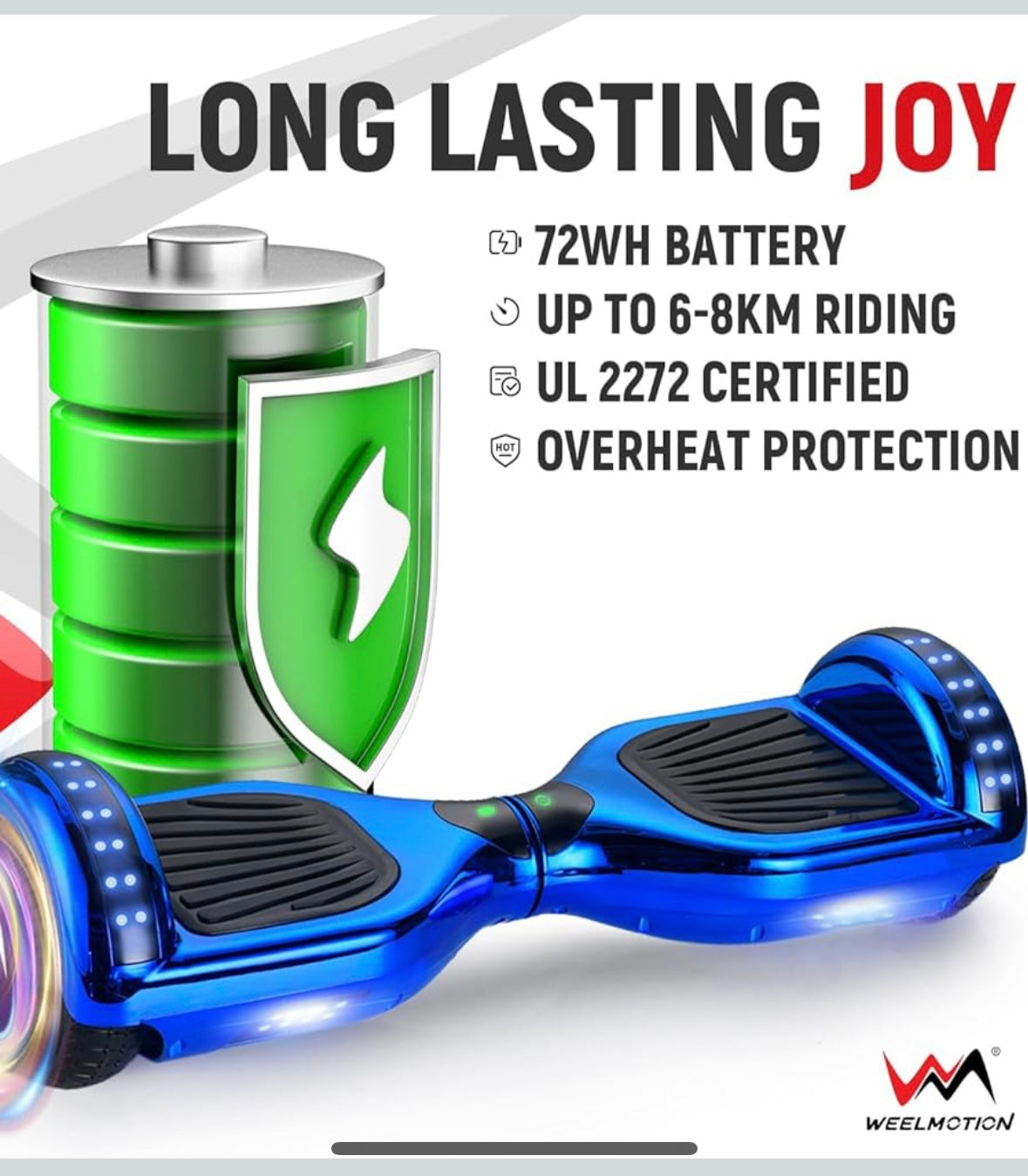 WEELMOTION Chrome Blue Hoverboard with LED Lights & Bluetooth Speaker – 40% Off Amazon Price!
