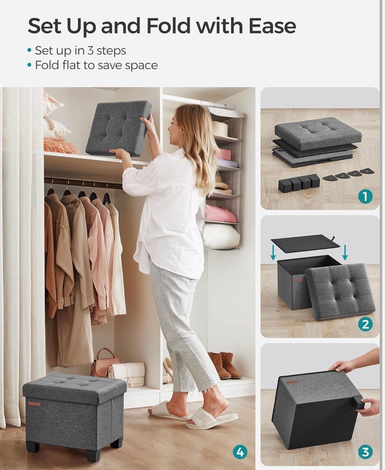 SONGMICS Small Ottoman Foot Rest with Storage