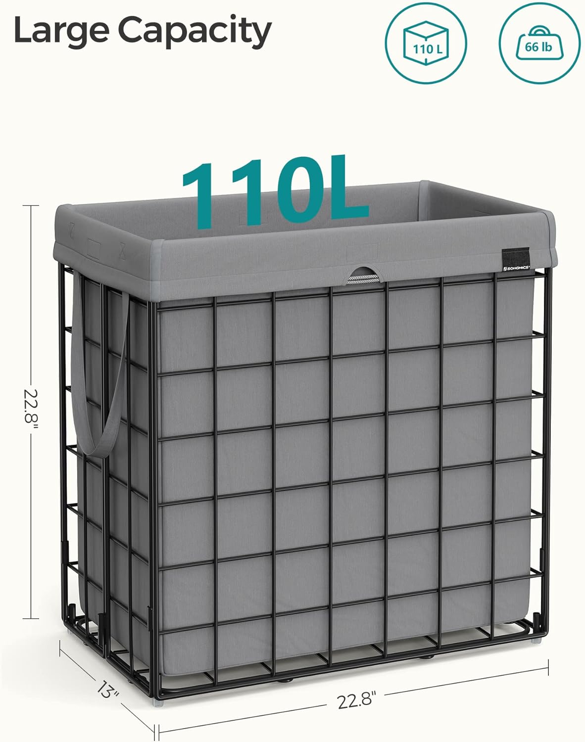 SONGMICS Collapsible Laundry Basket – Black + Gray (29 Gallon)
