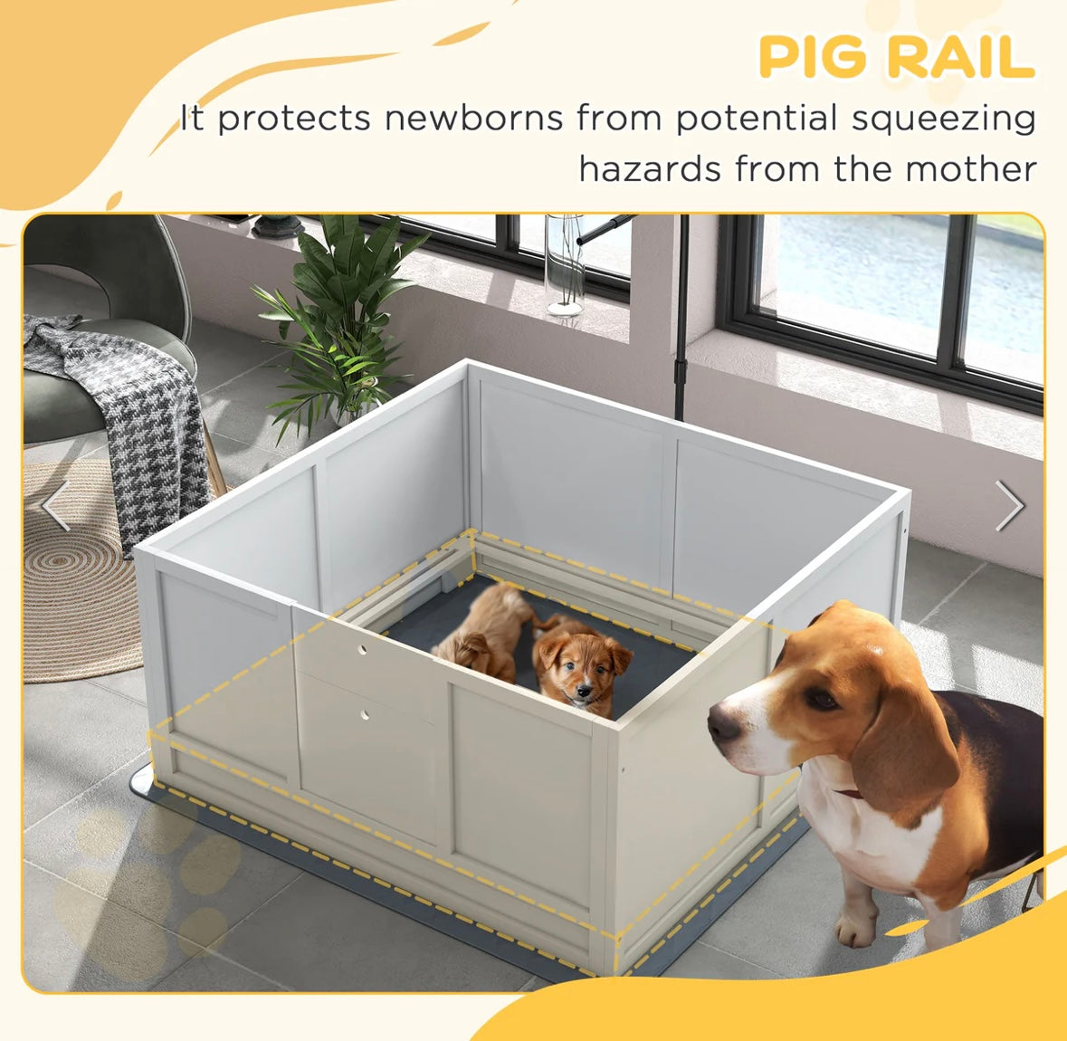 PawHut Whelping Box for Dogs – Adjustable Door, Pig Rail & Non-Slip Pads | Secure Puppy Birthing & Nursing Pen