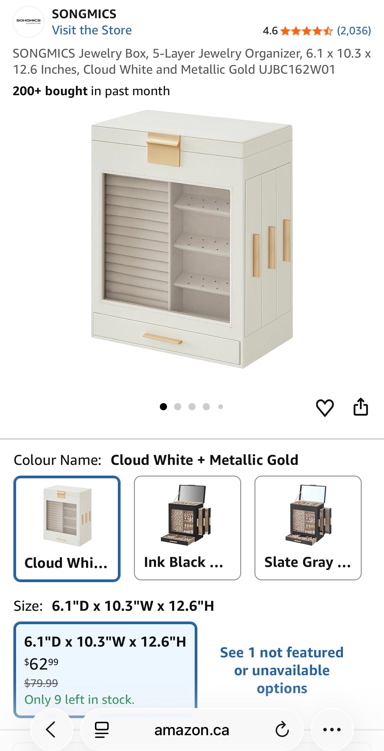 SONGMICS Jewelry Organizer with Interchangeable Drawers & Mirror