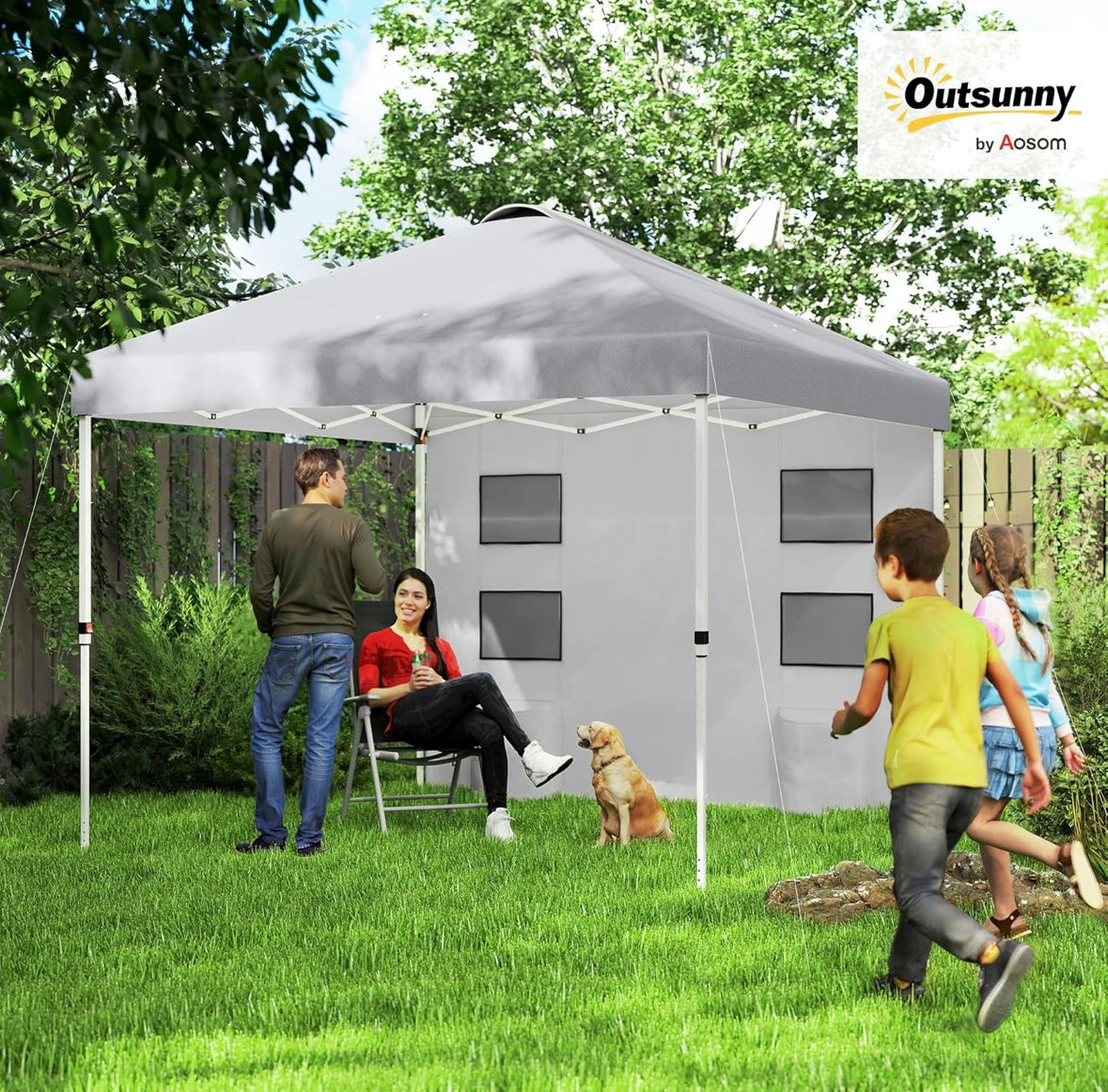 Outsunny 10×10 ft Pop-Up Gazebo Tent — Adjustable Height, UV-Resistant Canopy with Storage Sidewall (Light Grey)