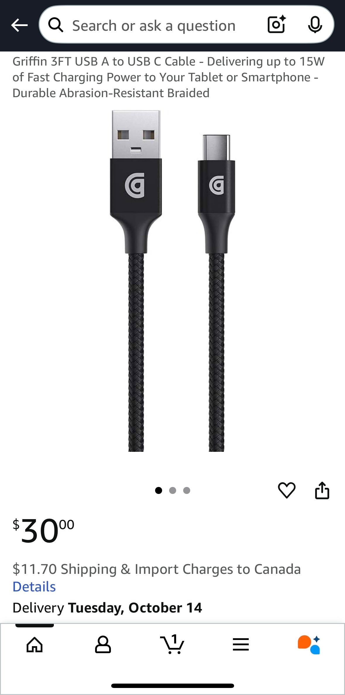 Griffin USB-A to USB-C Charge & Sync Cable – 3FT (0.9m)