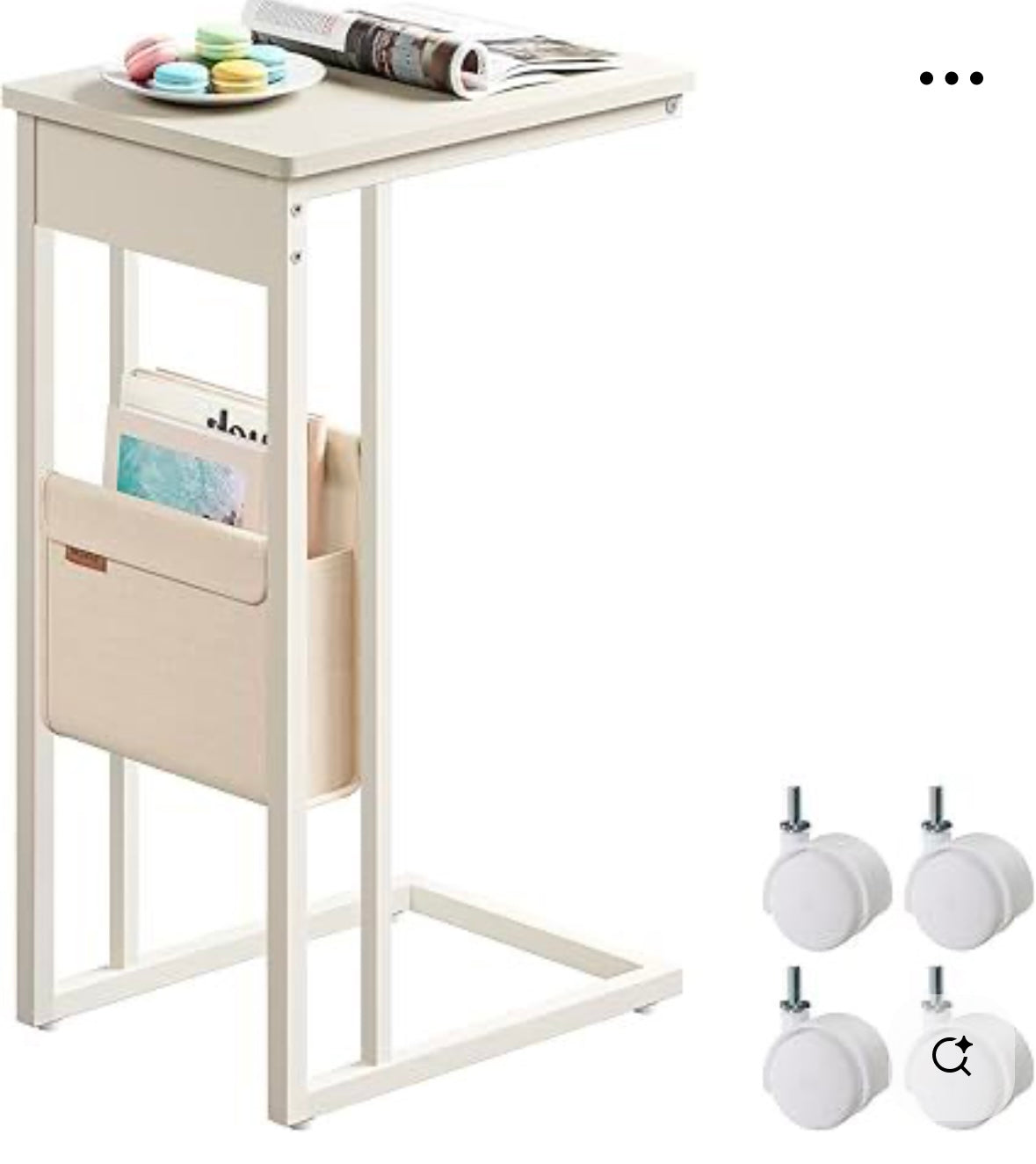 VASAGLE C-Shaped Side Table with Charging Station – Cream White