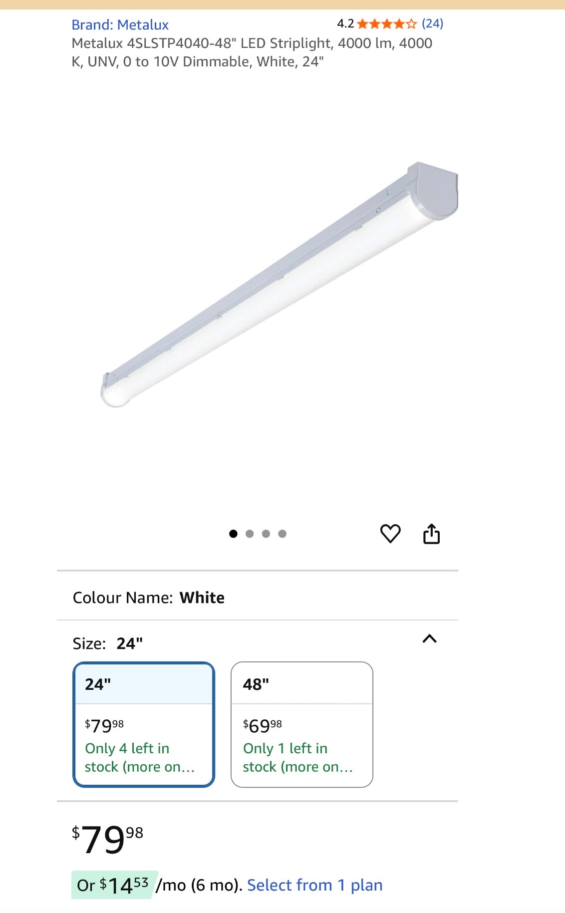 Metalux 4SLSTP4040 24” LED Strip Light, 4000 lm, 4000K, 0–10V D (50% OFF)