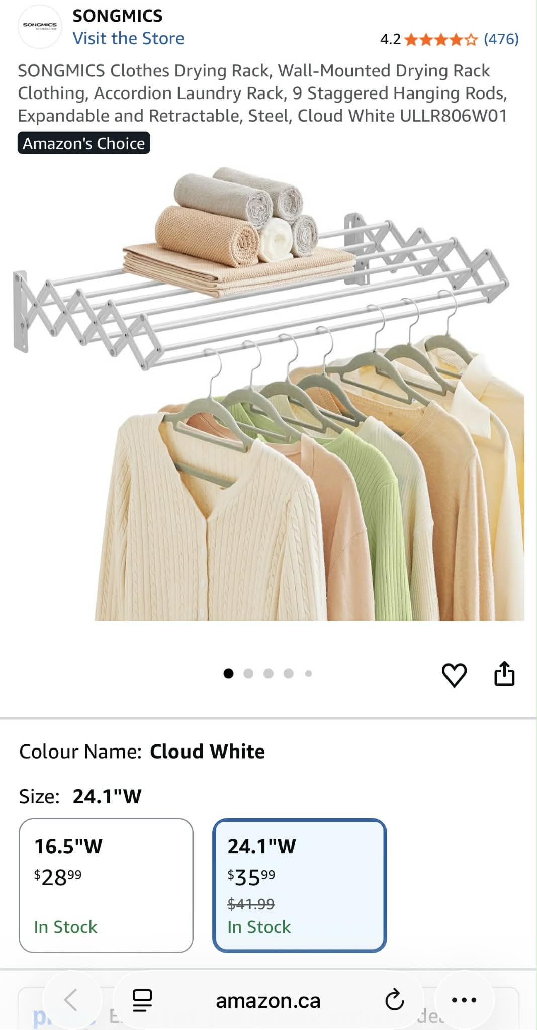 SONGMICS Wall-Mounted Accordion Clothes Drying Rack