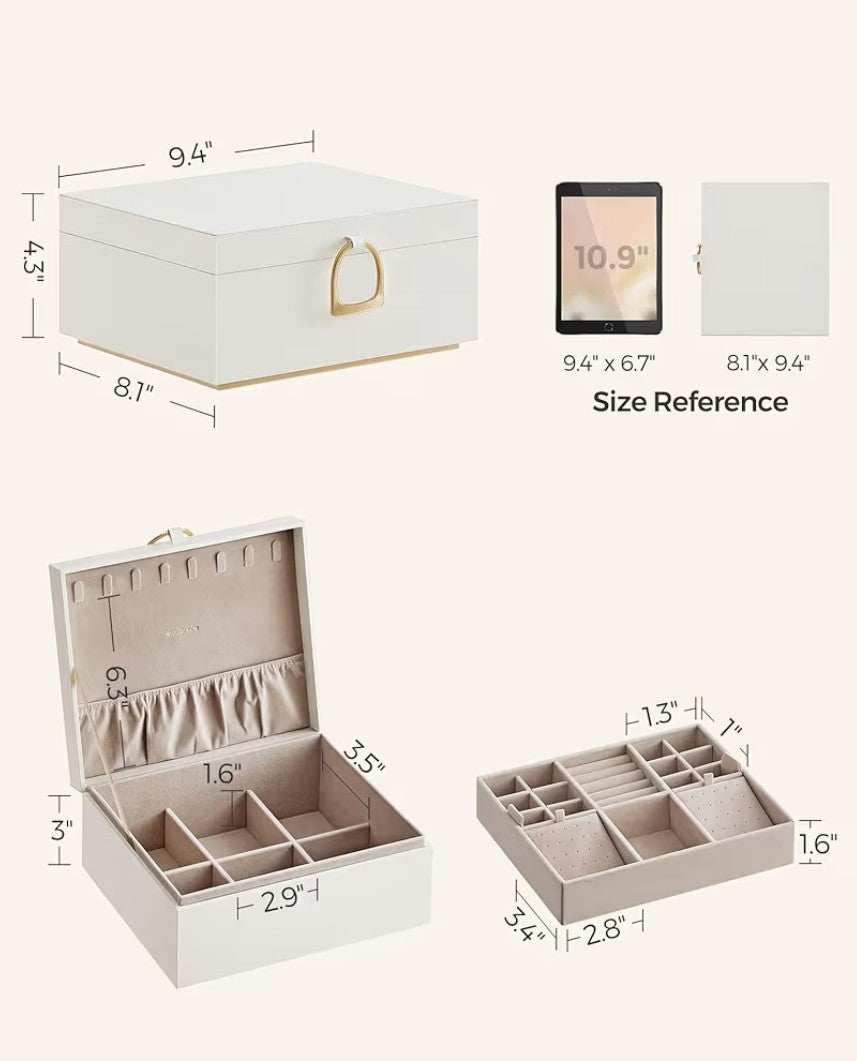 SONGMICS Elegant Jewelry Box Organizer – White & Gold