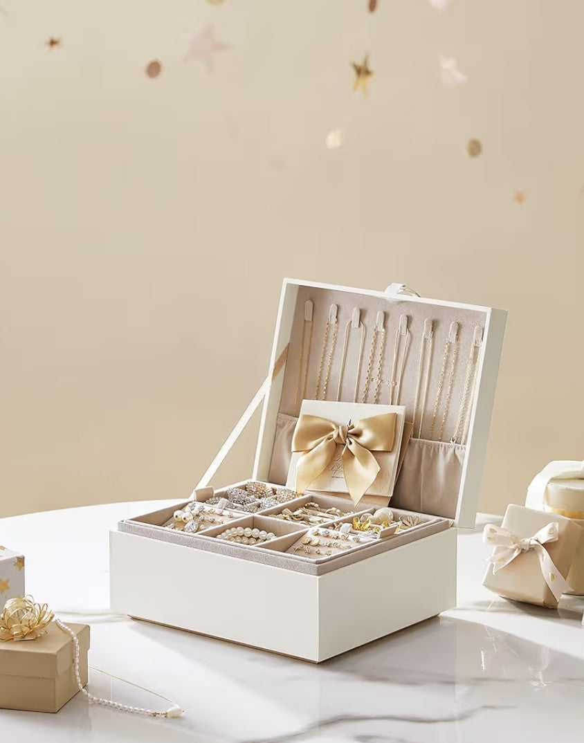 SONGMICS Elegant Jewelry Box Organizer – White & Gold
