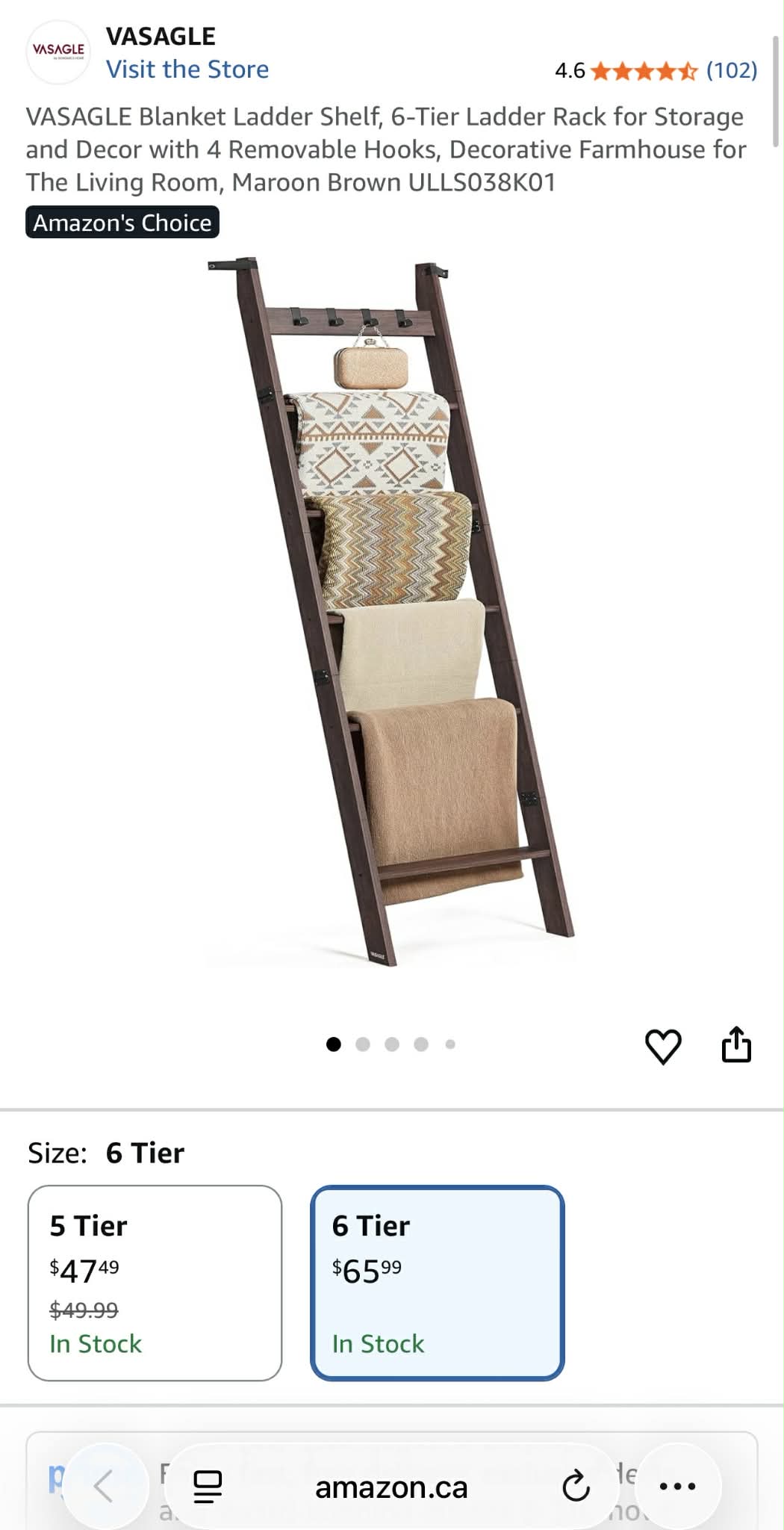 VASAGLE 6-Tier Blanket Ladder Shelf