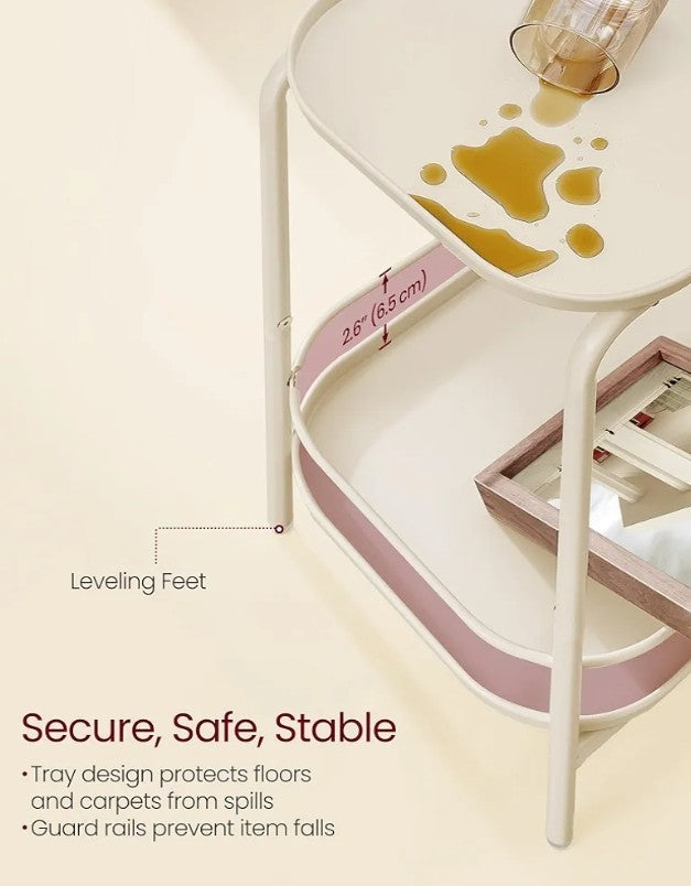 VASAGLE 2-Tier Metal Side Table – Cream White