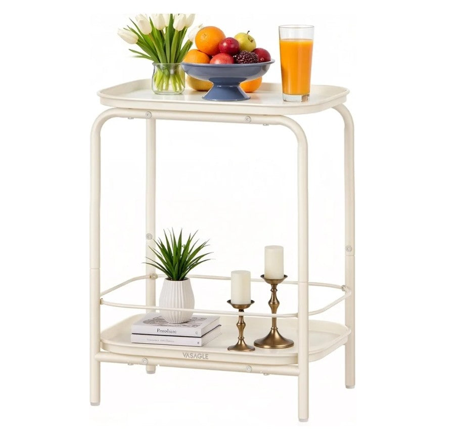VASAGLE 2-Tier Metal Side Table – Cream White
