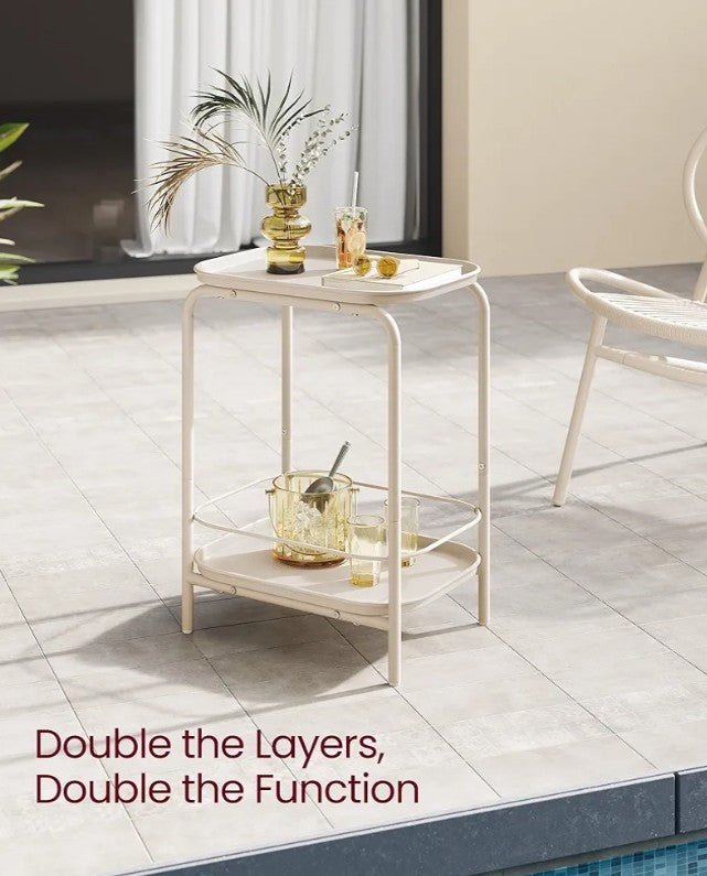 VASAGLE 2-Tier Metal Side Table – Cream White