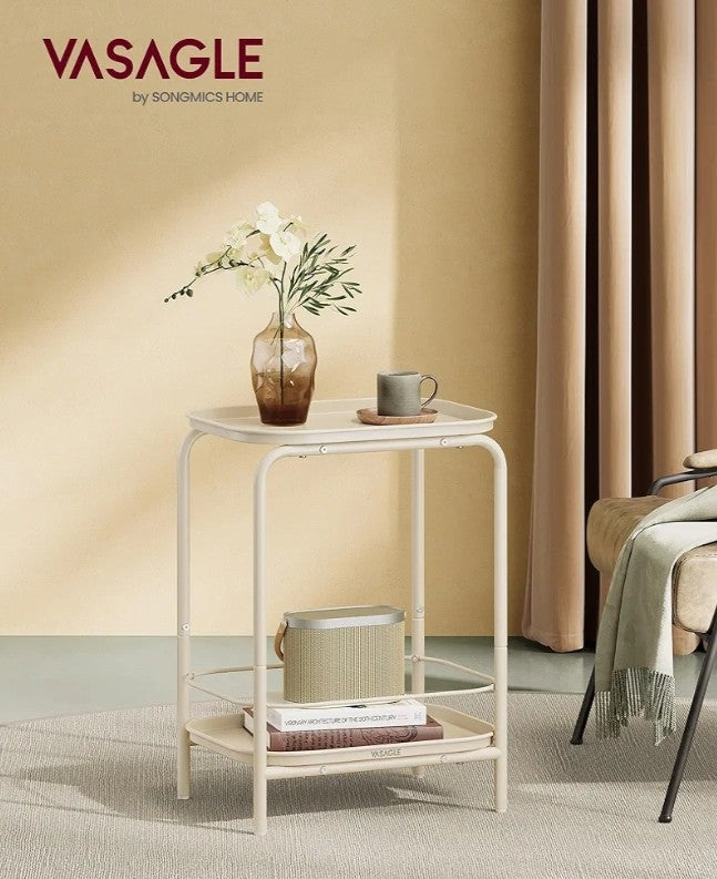 VASAGLE 2-Tier Metal Side Table – Cream White