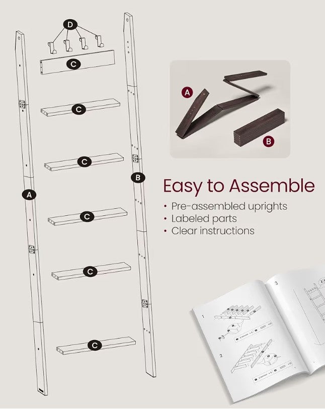 VASAGLE 6-Tier Blanket Ladder Shelf