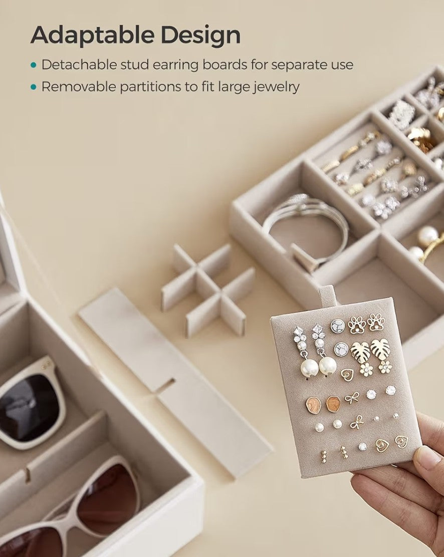 SONGMICS Elegant Jewelry Box Organizer – White & Gold