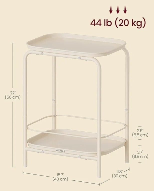 VASAGLE 2-Tier Metal Side Table – Cream White